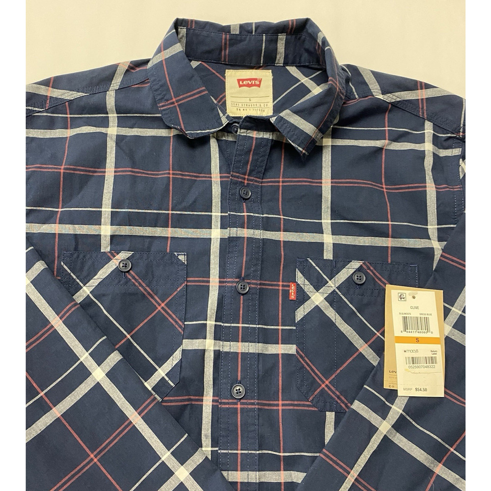 Levi's Men's Casual Long Sleeve Shirt Blue Plaids Size Small BRAND NEW